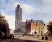 科内利斯 斯普林格 : A Cathedral On A Townsquare In Summer